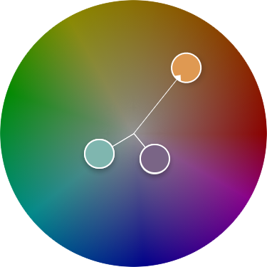 Split complementary color scheme. With a yellow-orange being the color of focus, and blue and purple supporting it.