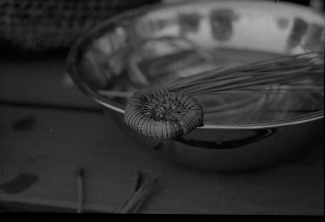 The start of my pine needle basket. 35 MM B&W film. 2020.