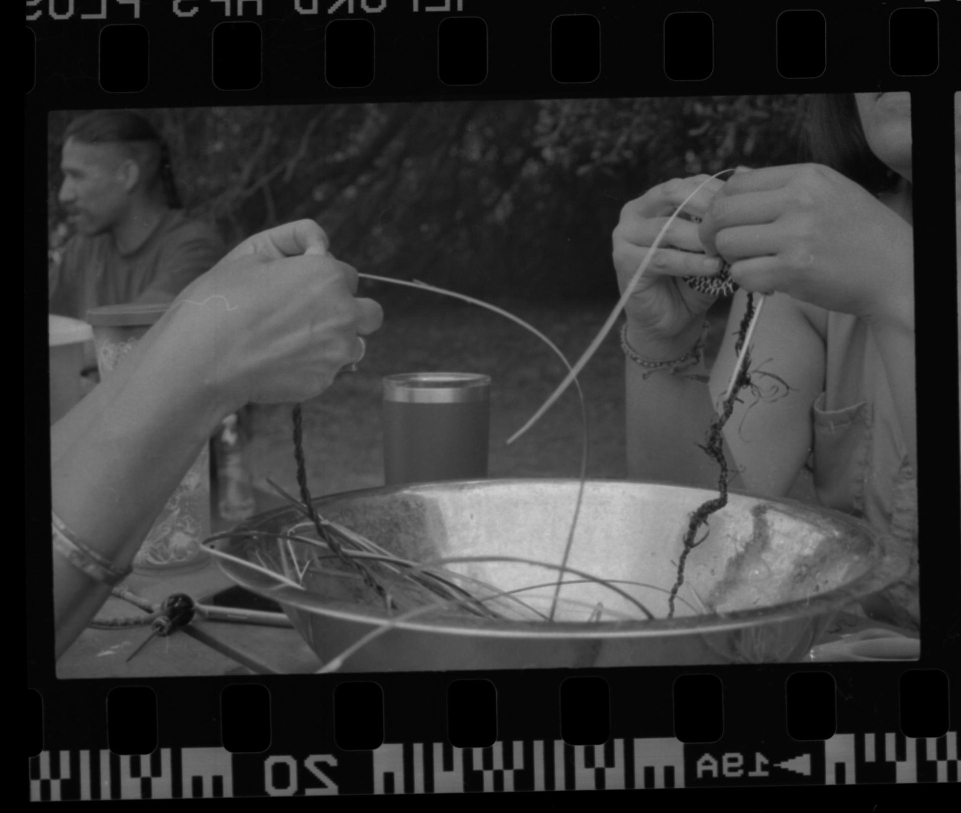 Matriarchs basketweaving. 35 MM B&W film 2020.