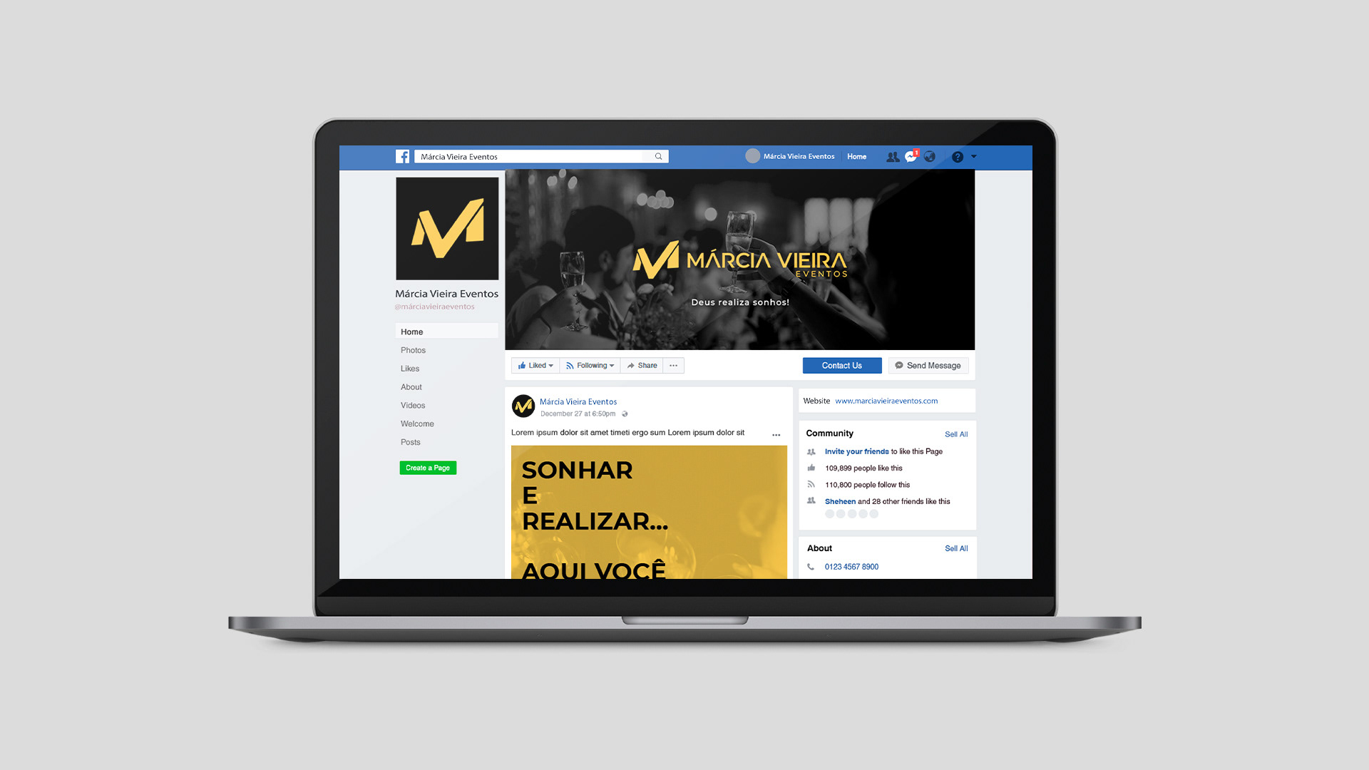 imagem com logotipo aplicado em página do facebook em tela de notebook