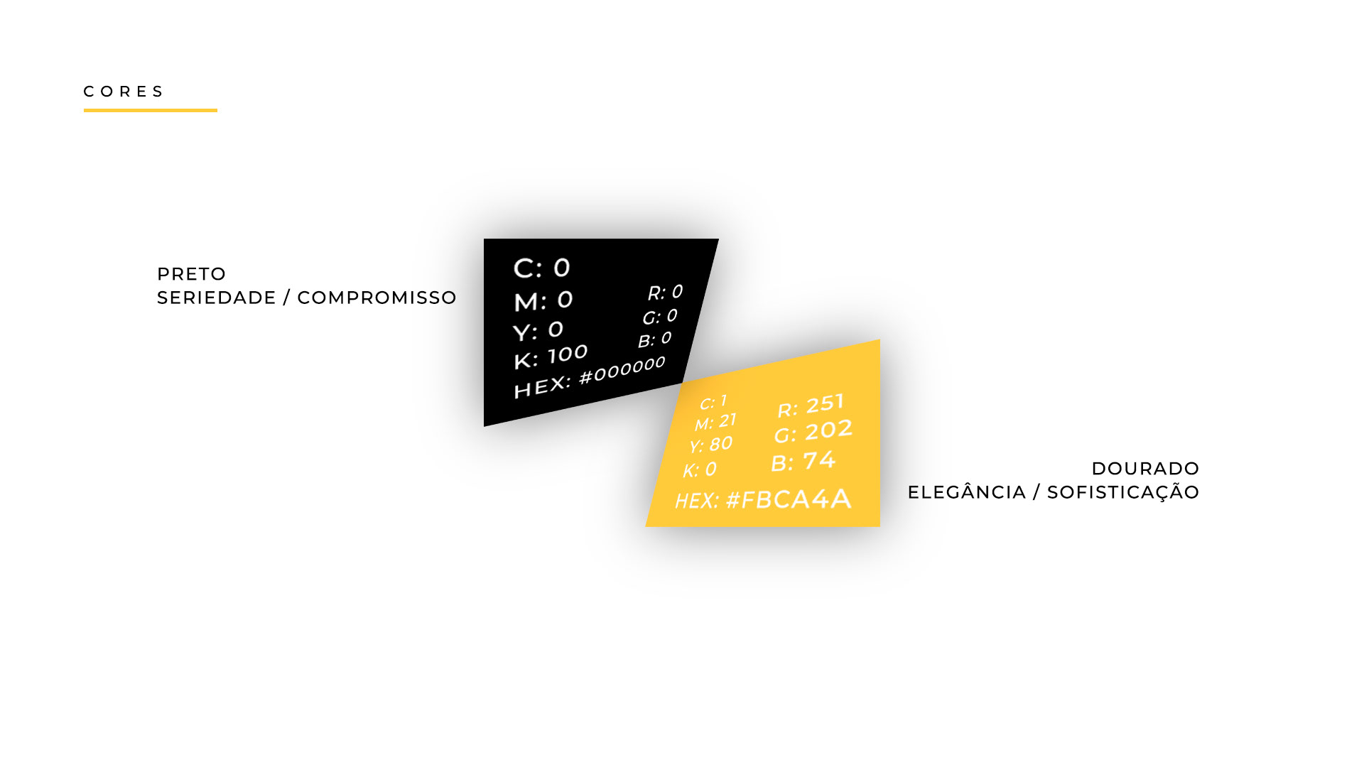 imagem que mostra as cores preto e dourado escolhidas com fundo branco
