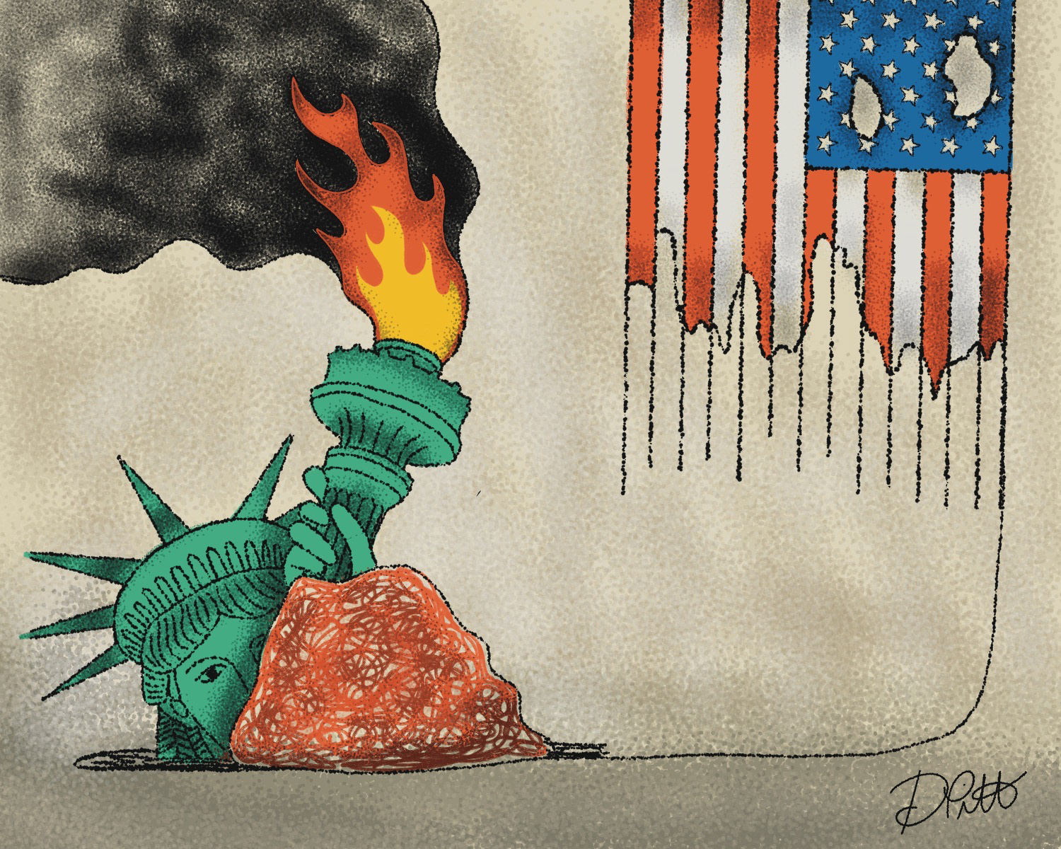 Editorial mockup for the Rolling Stones article "The Unraveling of America" by Wade Davis.