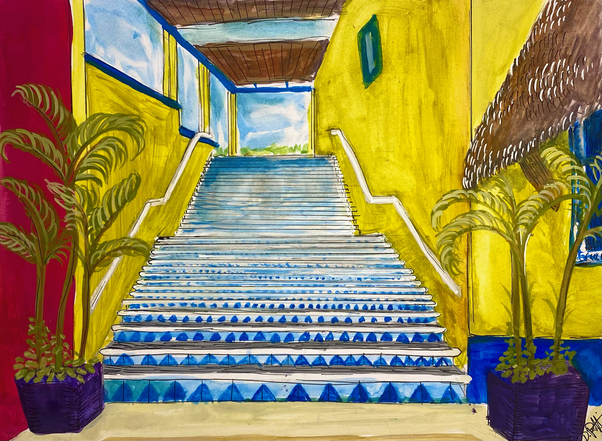 Gouache and ink drawing of a photo I took in Mexico.