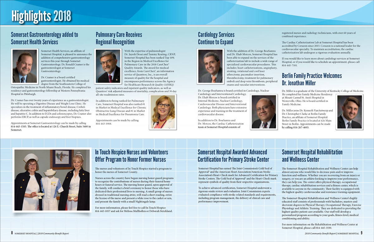 Annual Report Spread for Somerset Hospital Editor: Sarah Deist