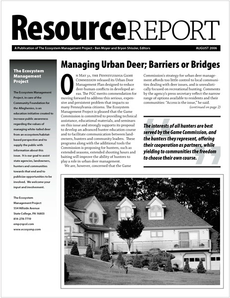 Resource Report newsletter. Brian Shissler, editor