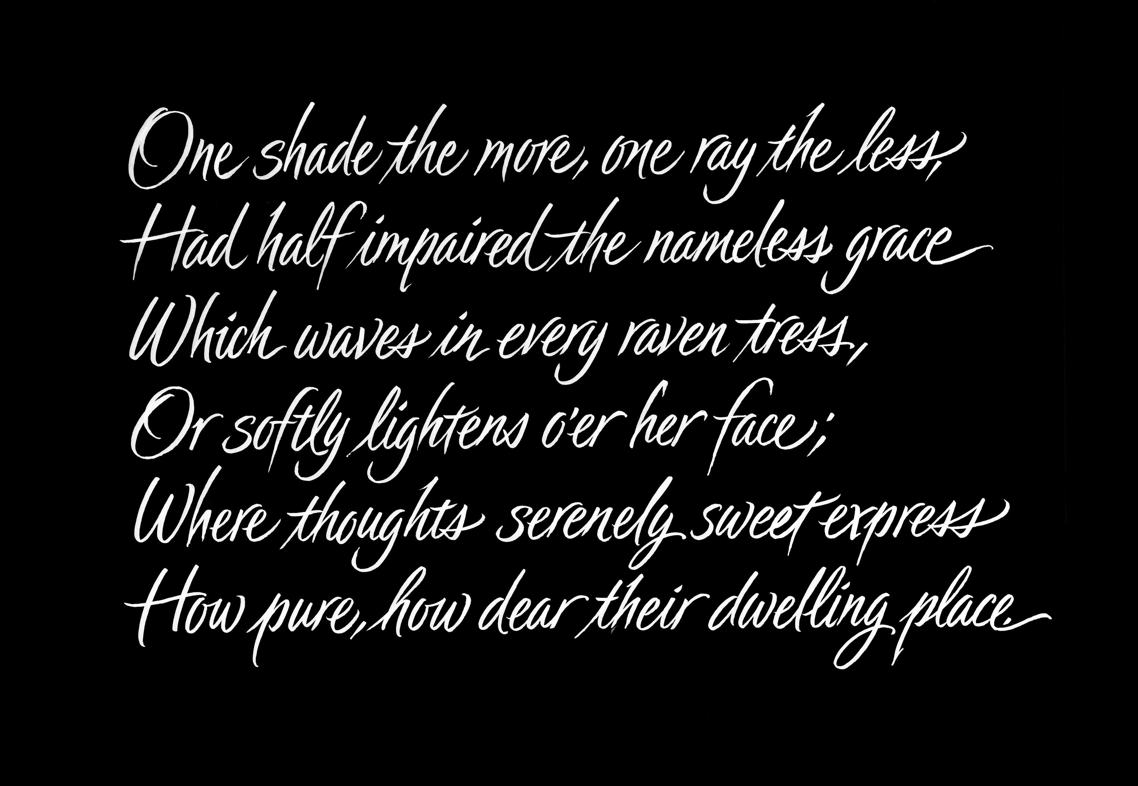 Brush script calligraphy rendering of She Walks in Beauty, Lord Byron
