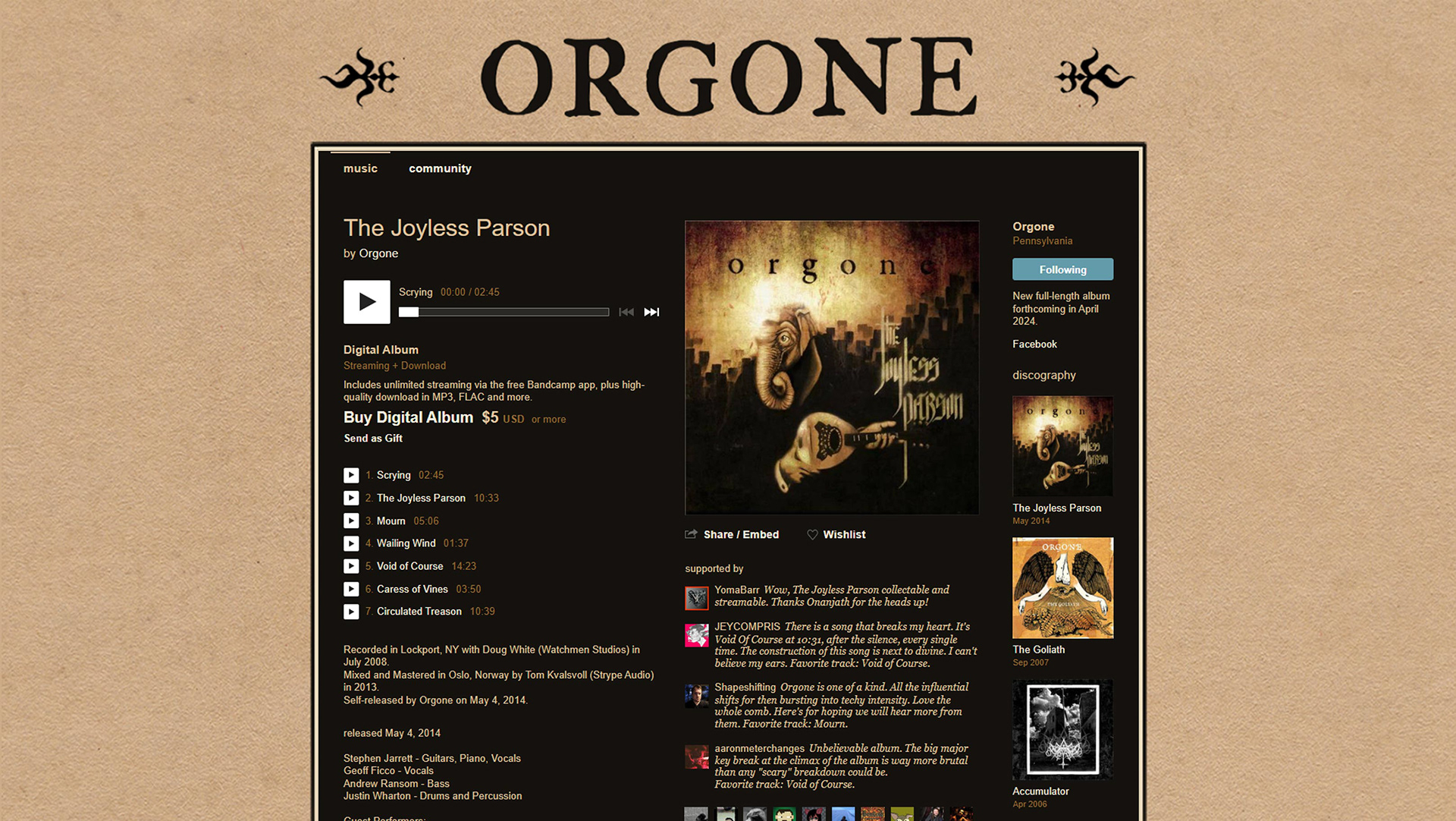 Orgone Bandcamp Design