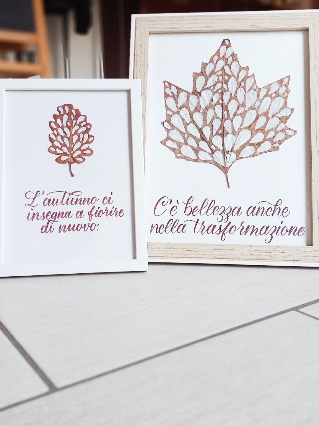 Cornici calligrafiche con foglie vere