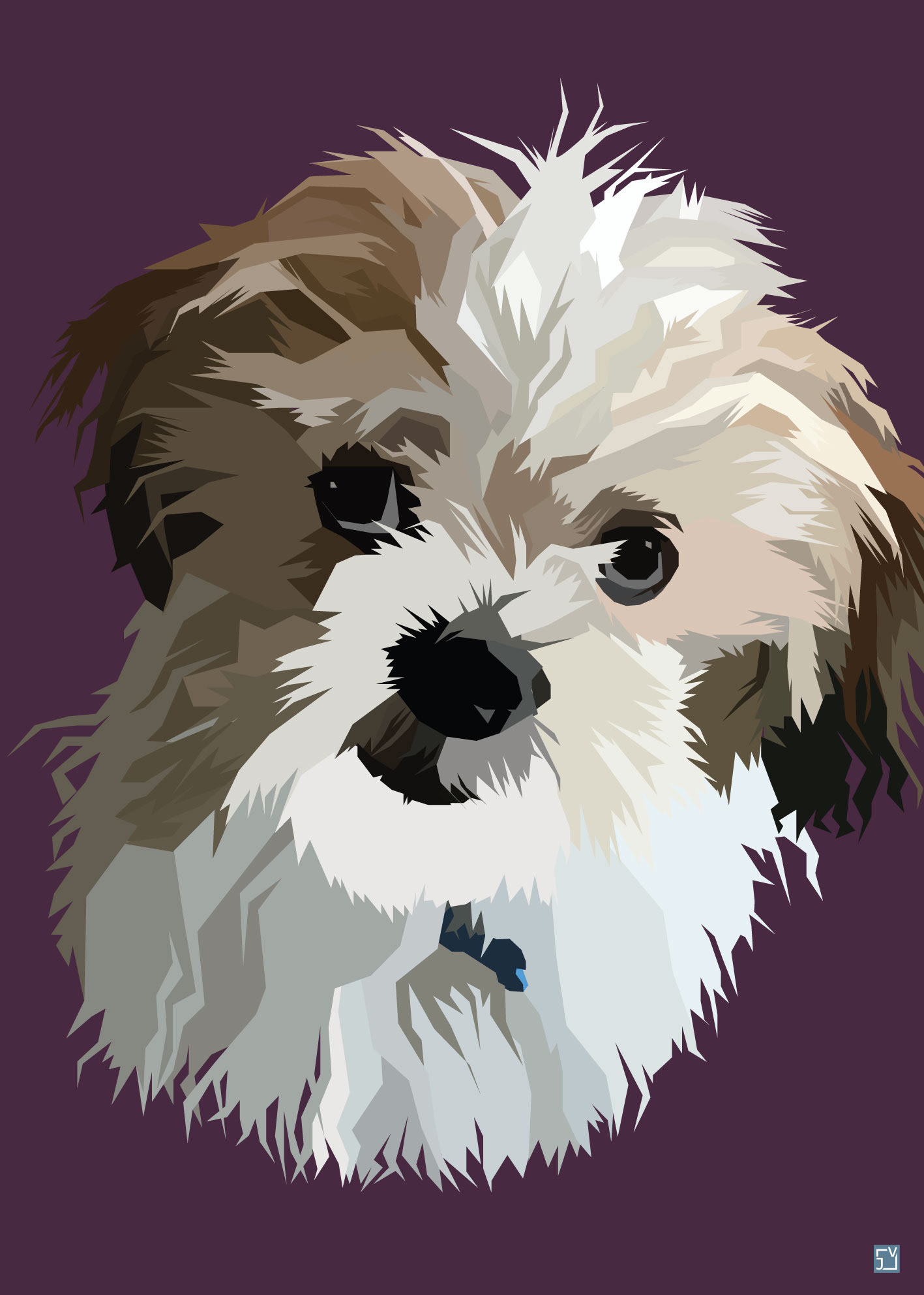 Polyart portræt af Bomuldshund