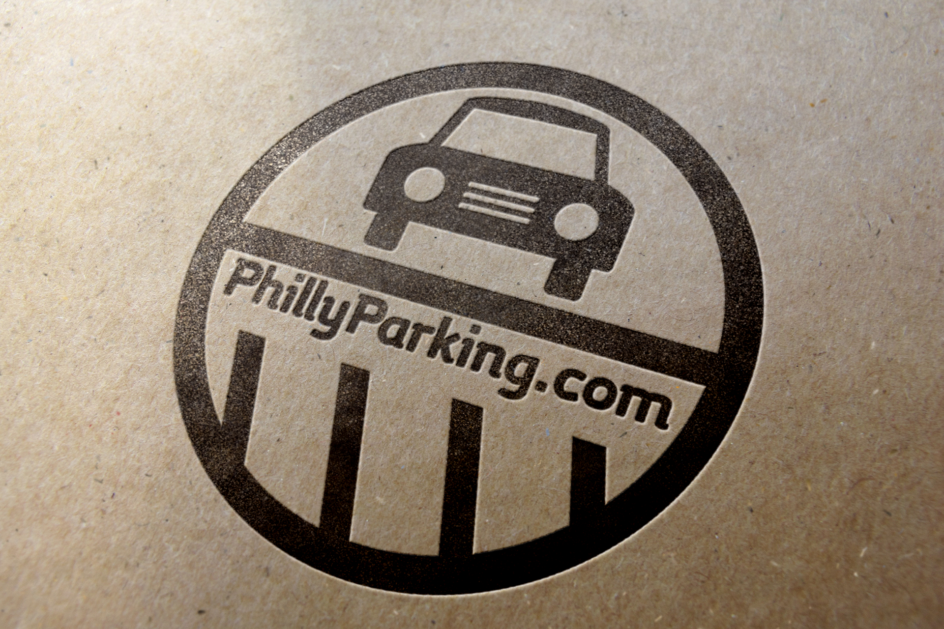 Phillyparking.com logo embossed mockup