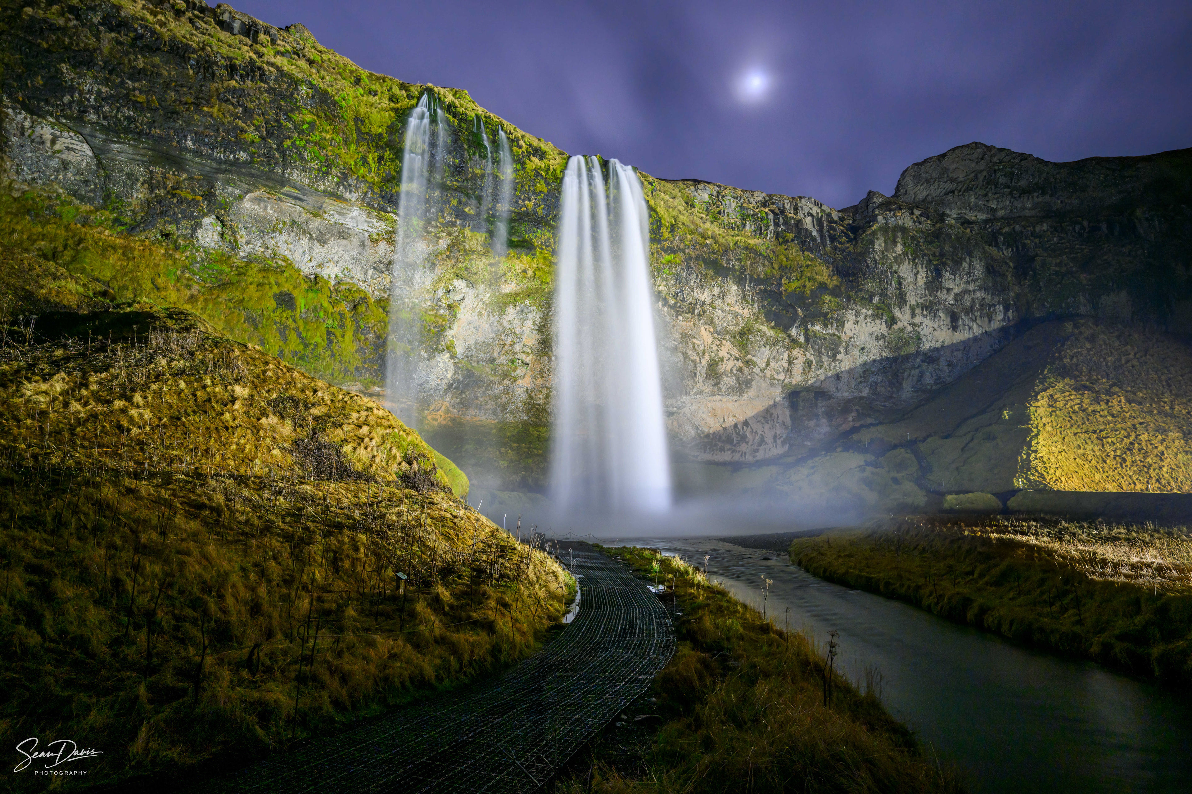 Seljalandsfoss Waterfall at night