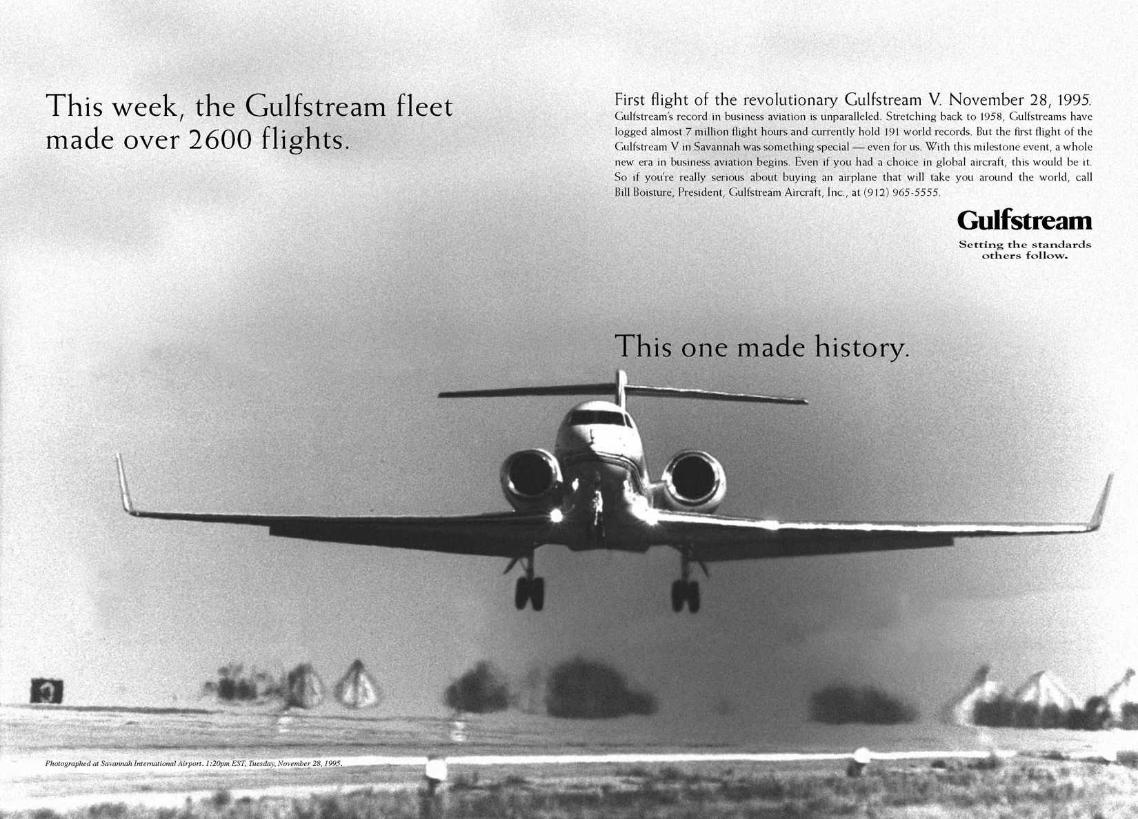 Double-page spread in the Wall Street Journal on the First Flight of the Gulfstream V