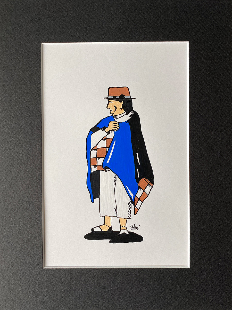 Otavaleño (Otavalean man), 2022. Water based markers on paper.