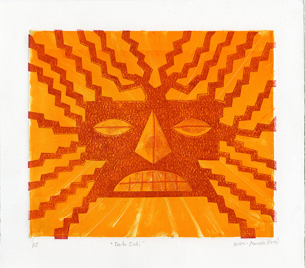 Taita Inti (Sun god), 2024. Relief ink.