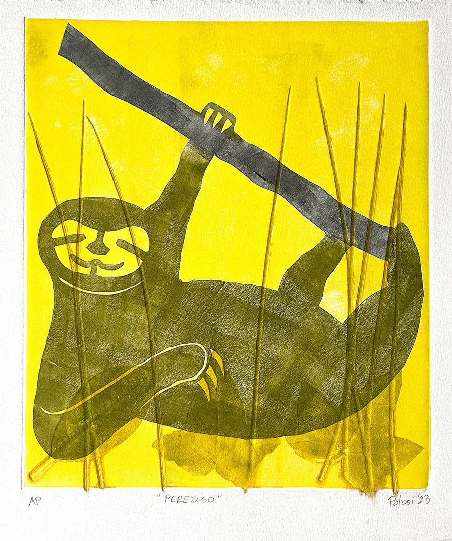 Perezoso (sloth), 2023. Relief ink.