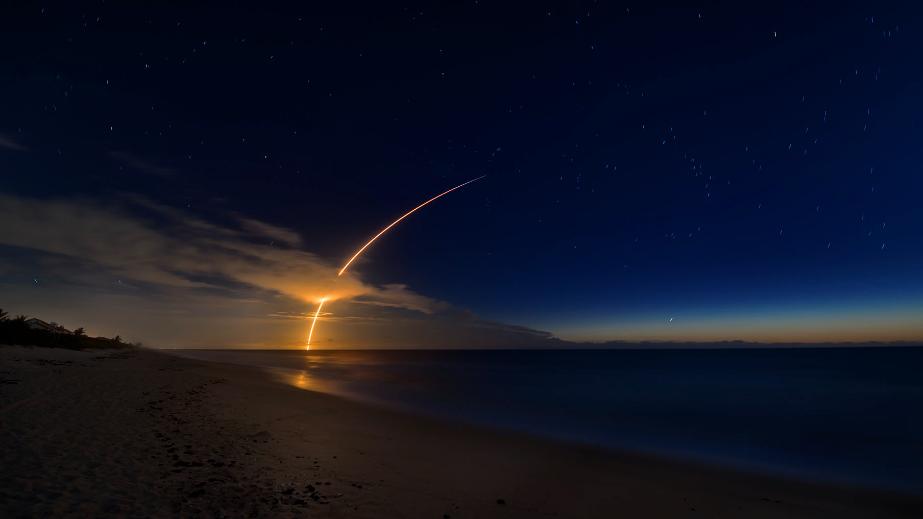 Early morning rocket launch from Kennedy Space Center, Florida