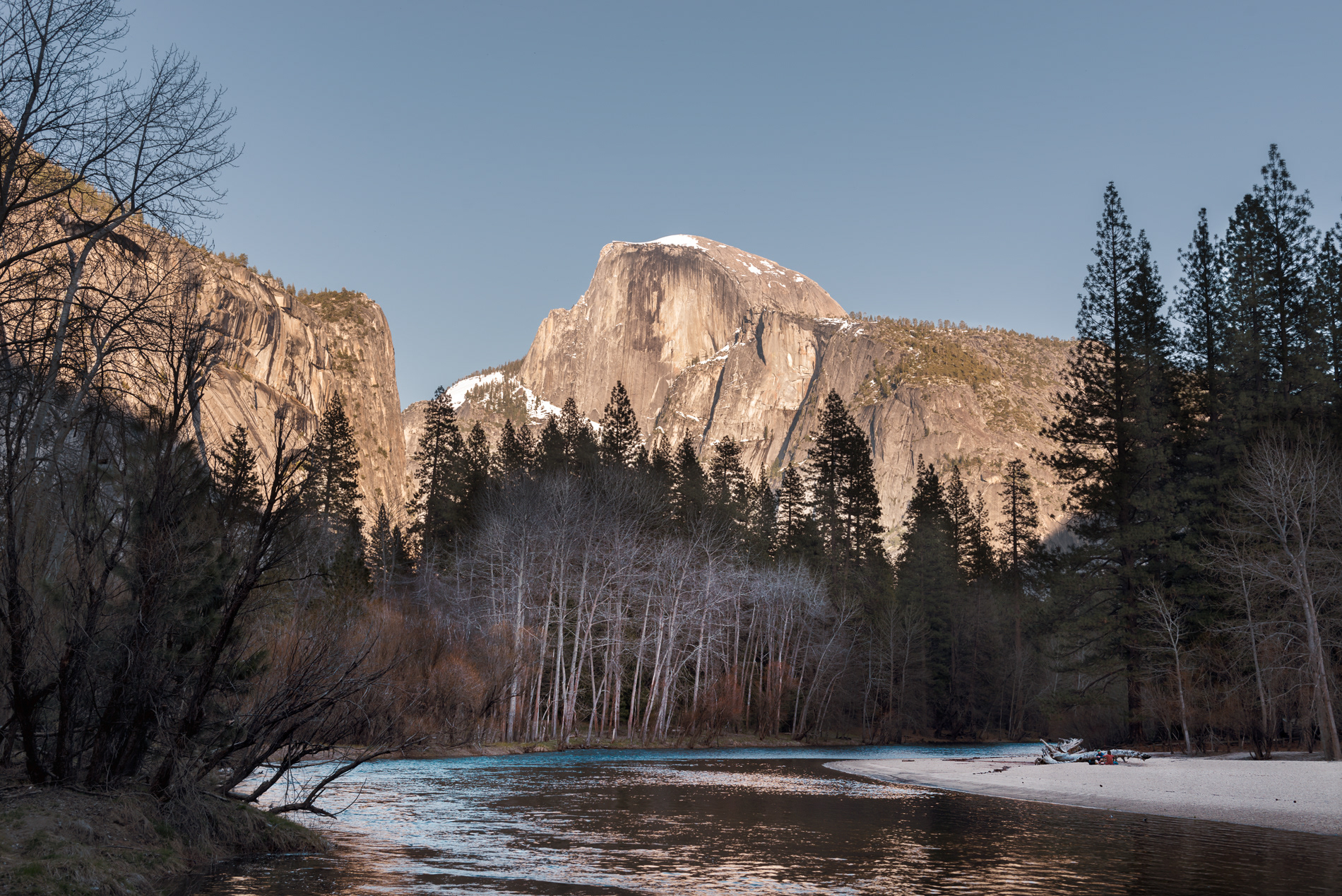 Hikers enjoying a break along the Merced River