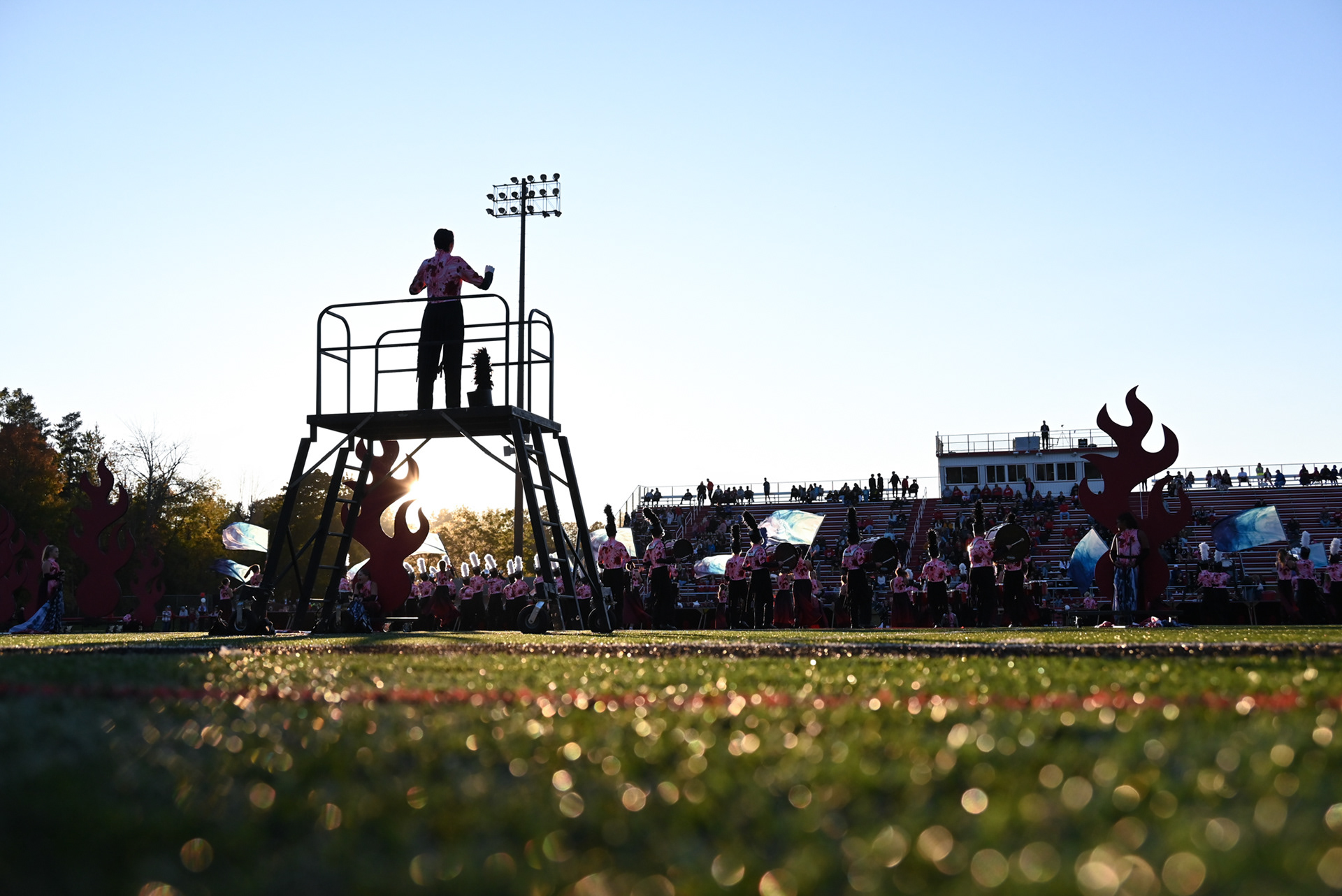 Halftime at the Baldwinsville Bees Friday night football game involves the entire marching band.