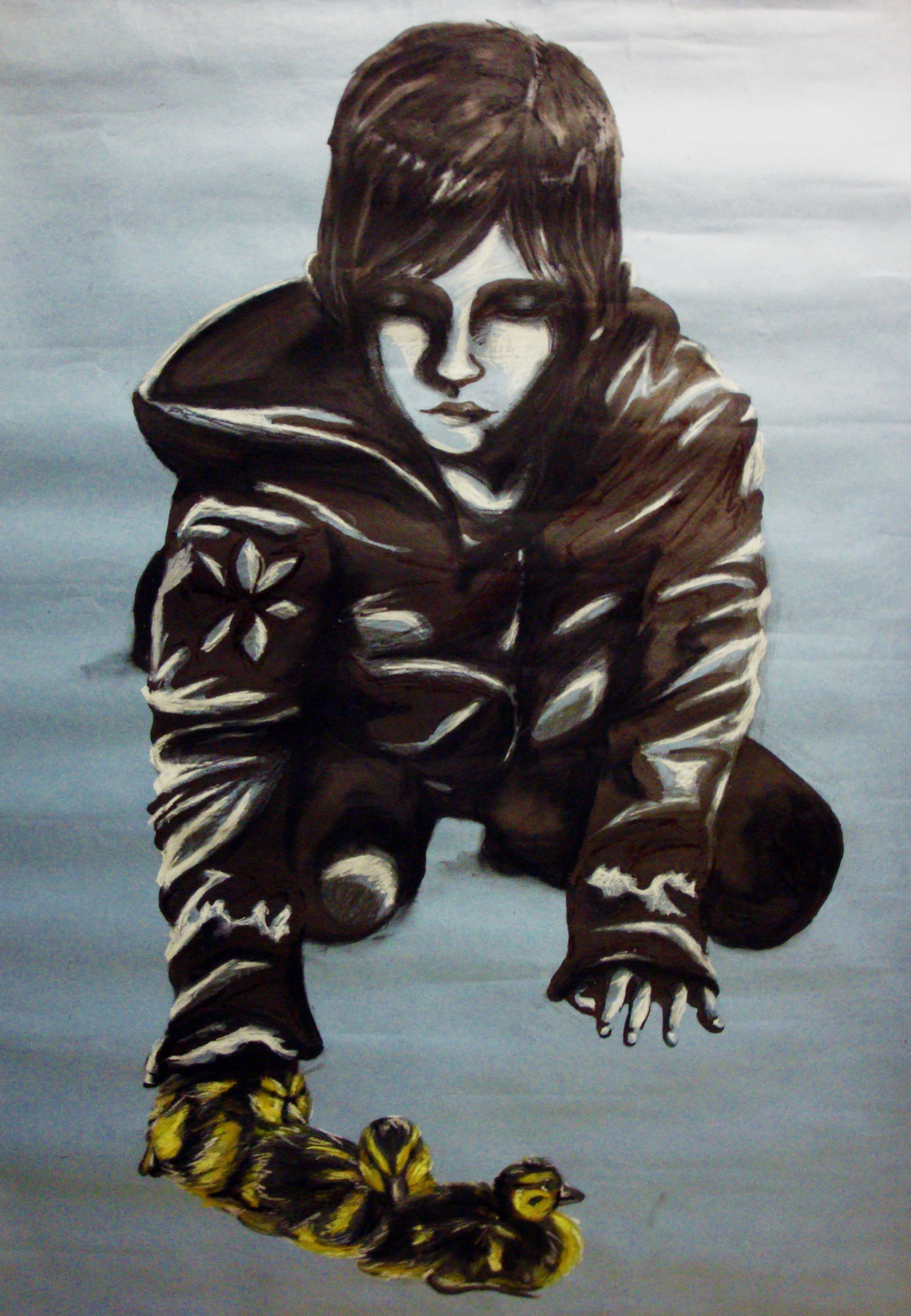 Mother Duck - Charcoal, Sharpie, Pastels, Pencil, Colored Pencil