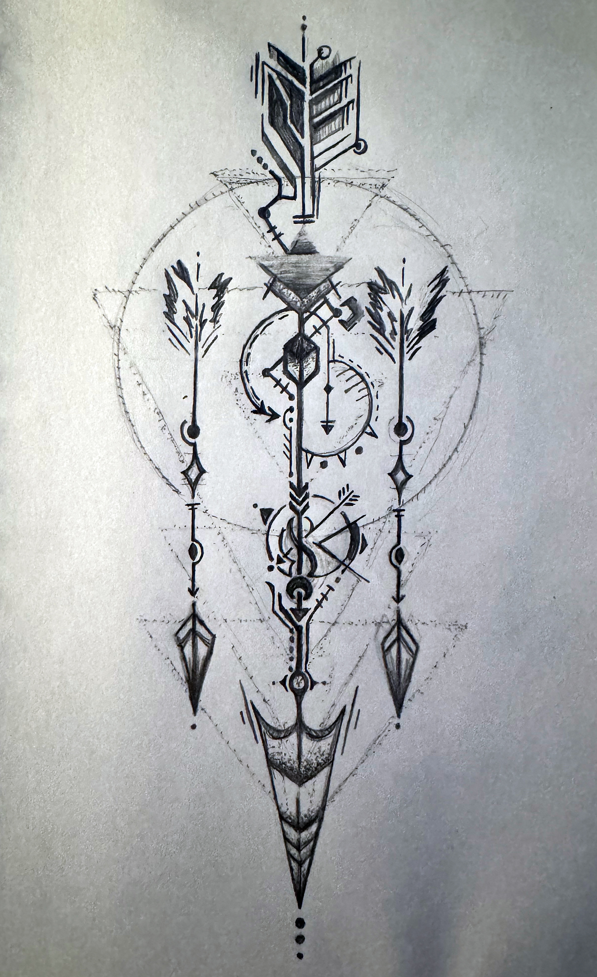 Tribal Arrowhead - Tattoo Design - Pencil Sketch