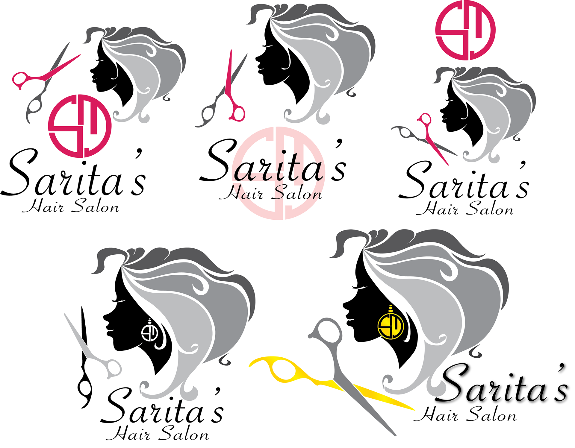 Sarita's Hair Salon Logos Drafts Ideation - Illustrator