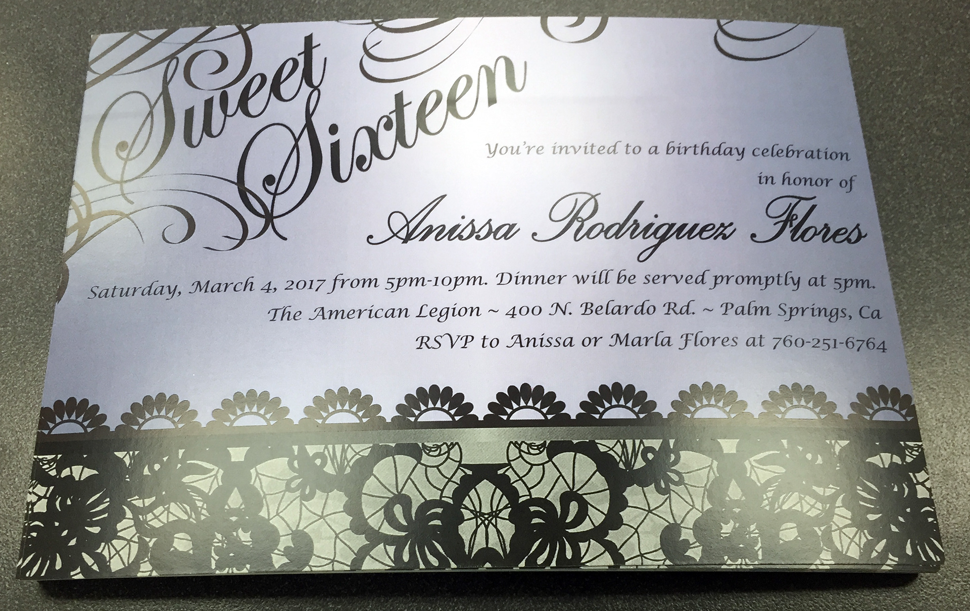 Sweet Sixteen - Invitation Design - Adobe Illustrator - Printed