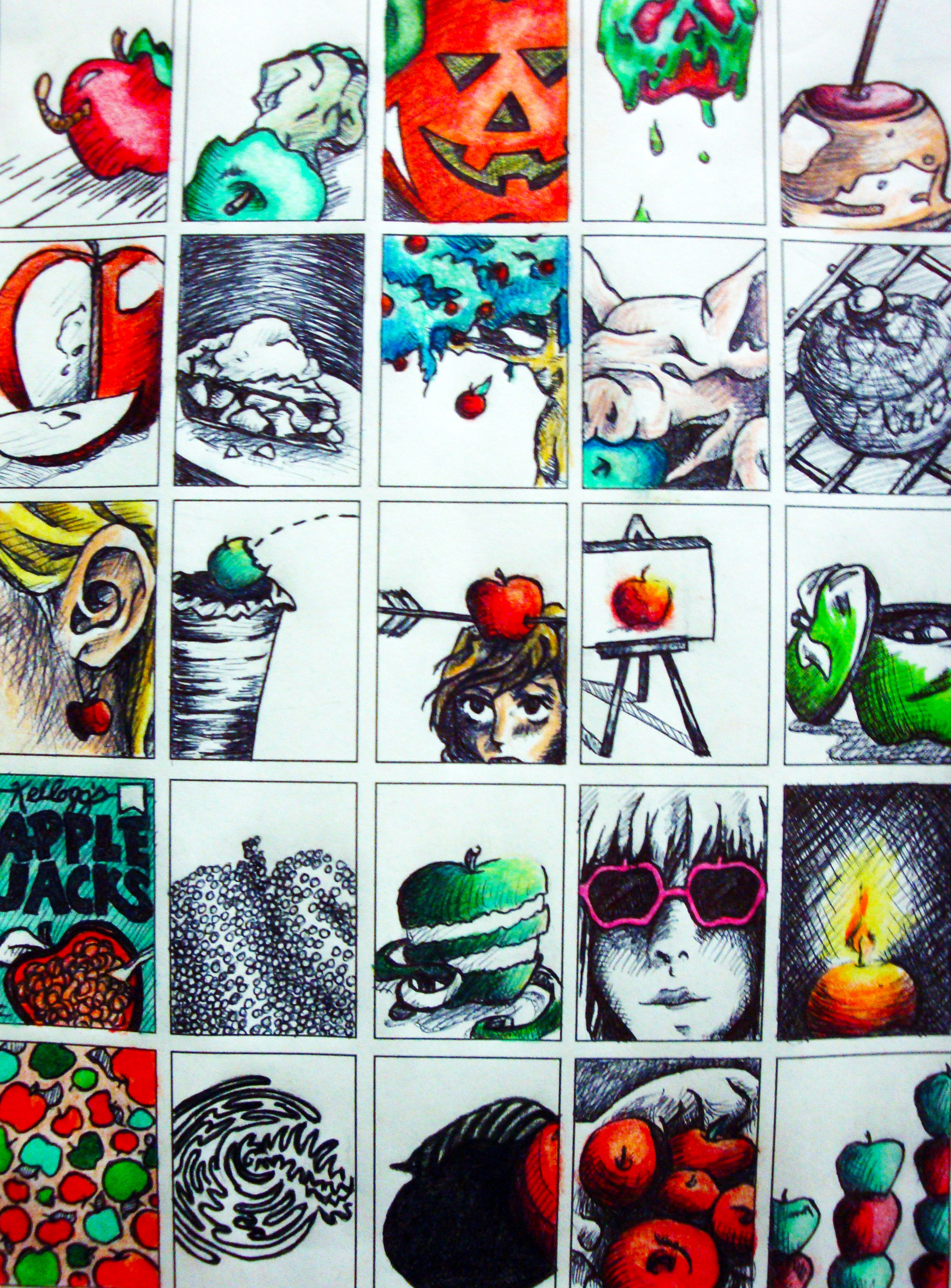 Apples 100 Drawings Part 1 - Pen, Highlighter, Colored Pencil