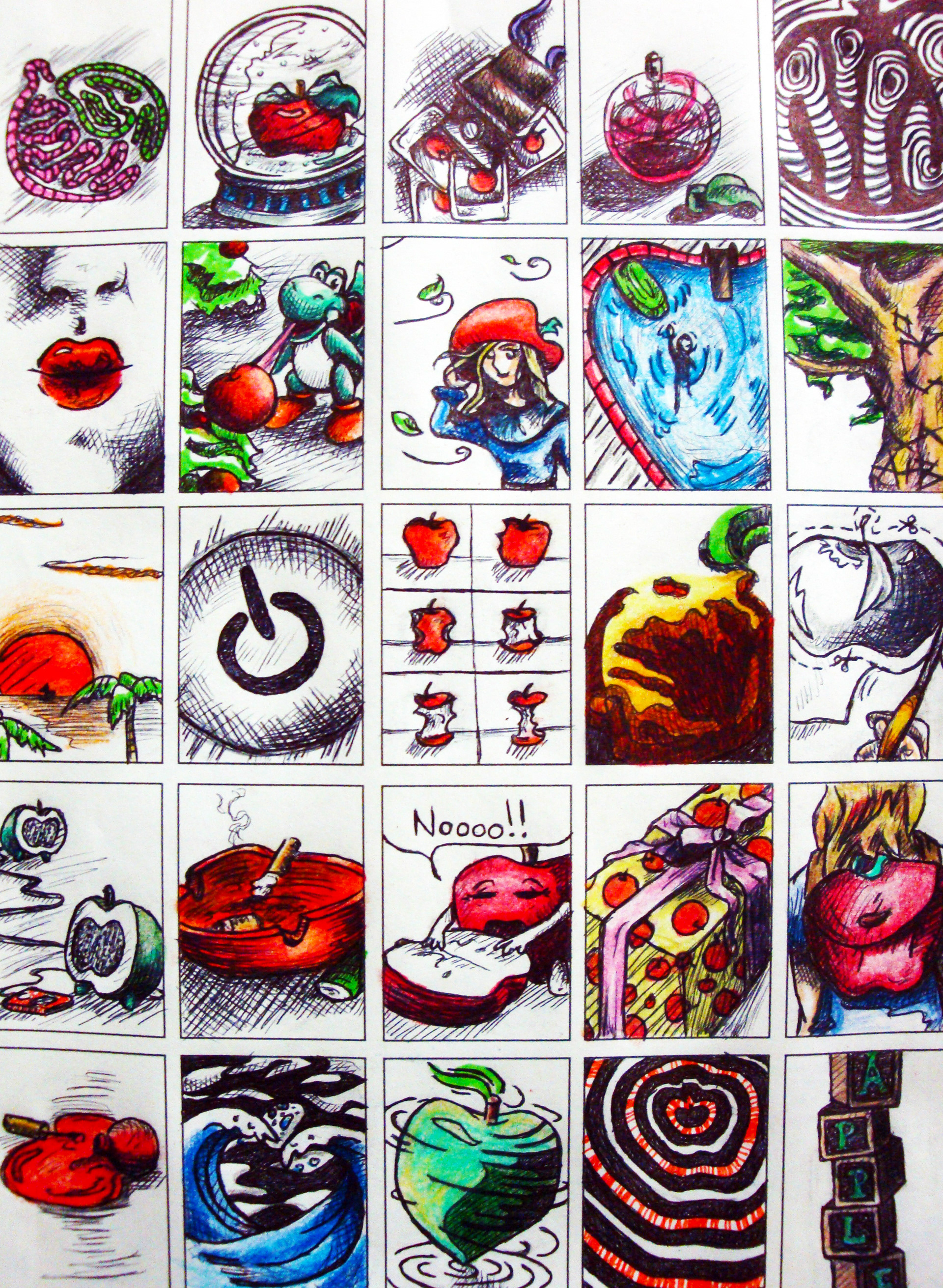 Apples 100 Drawings Part 4 - Pen, Highlighter, Colored Pencil