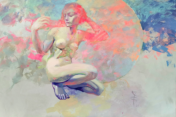 Ziarno, 120x80 cm, akryl na płycie, nr. 115/2021, 3800PLN