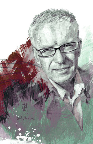 Mariusz Szczygieł, wersja alternatywna (niepublikowana), akwarela i kolaż cyfrowy, A4, 2010