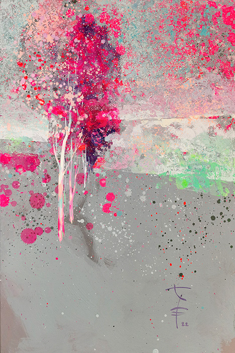 Start, 90x60 cm, akryl na płycie, farba fluorescencyjna, nr 30/2022, 3200 pln