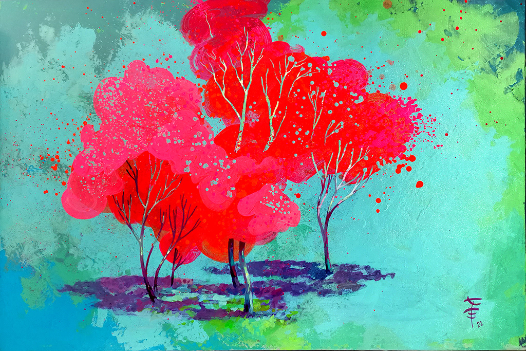 Zrozumienie, 90x60 cm, akryl na płycie, farba fluorescencyjna, nr 64/2022, Sprzedany