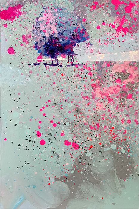 Początek, 90x60 cm, akryl na płycie, farba fluorescencyjn, 90x60 cm, nr 26/2022, Aukcja harytatywna na rzecz Fundacji "Dom Autysty", 3 grudnia 2022, CK Zamek w Poznaniu