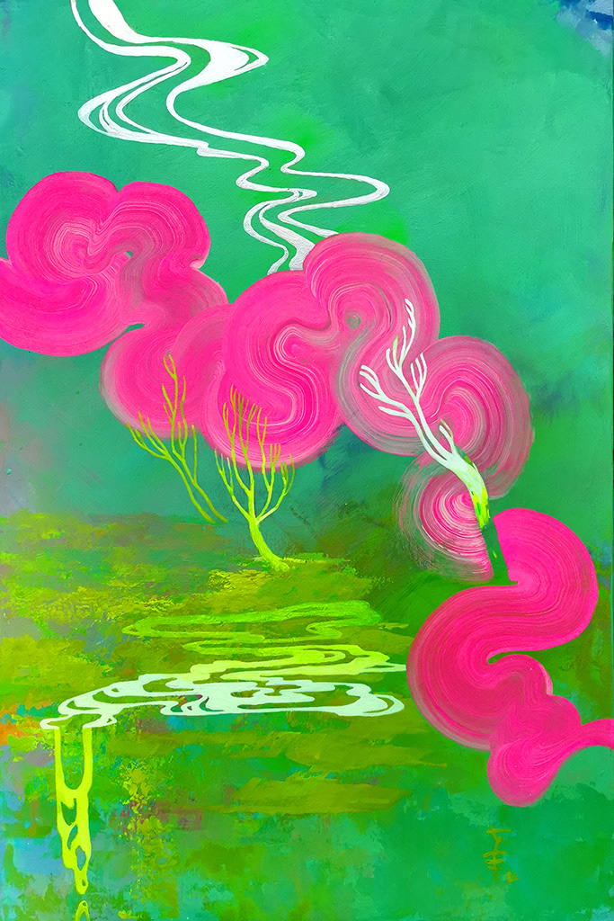 Zbawienie, 90x60 cm, akryl na płycie, farba fluorescencyjna i metaliczna, nr 61/2022, 2500 pln