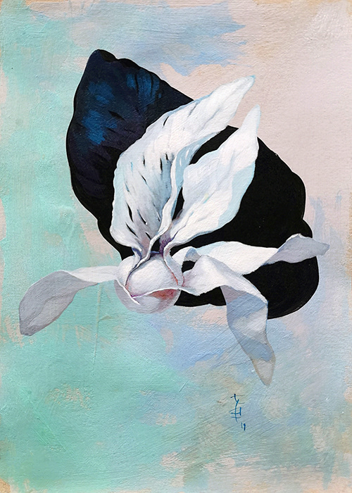 Życie jest nieustannie płynącym światłem, 25x35cm, akryl na płycie, nr. 06/2019