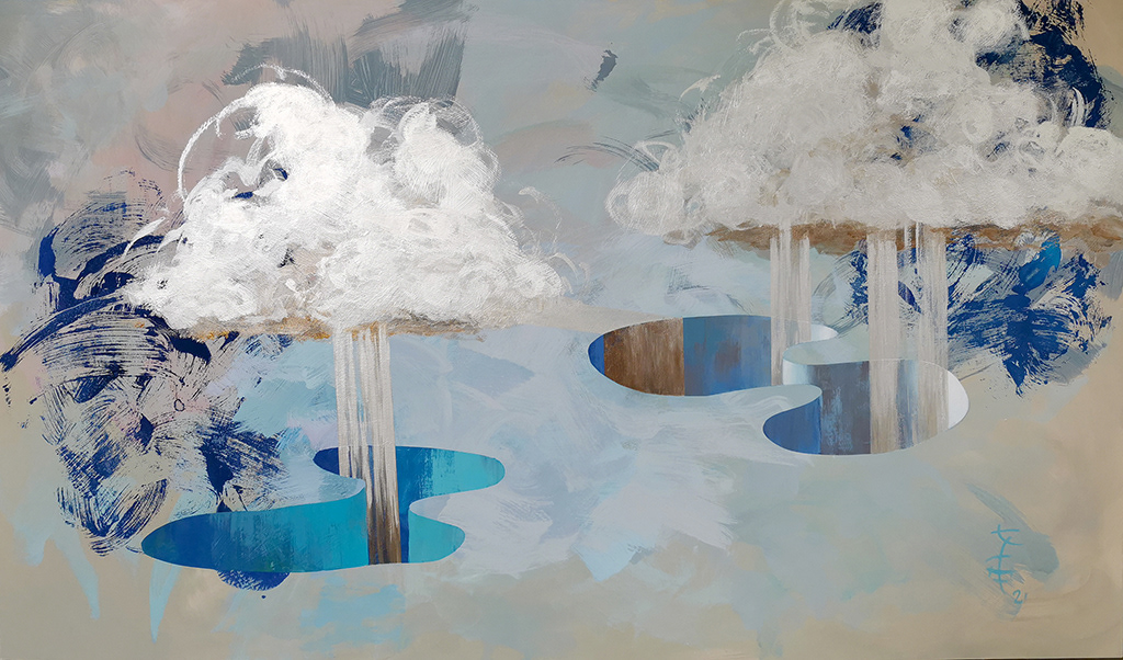 Wietrzne źródło, 150x90 cm, akryl na płycie, srebrna farba, nr. 48/2021