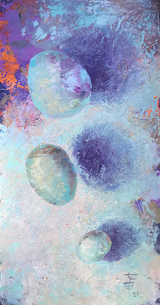 Lewitacja, 43,7x86 cm, akryl na płycie, nr. 04/2021, 2200PLN
