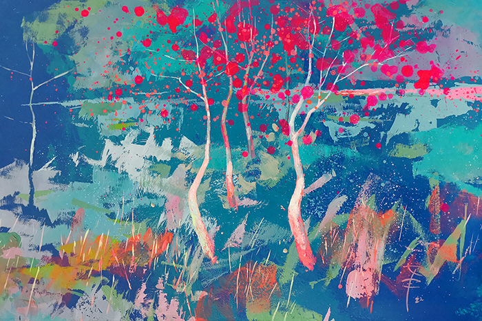 Odczucie, 90x60 cm, akryl na płycie, farba fluorescencyjna, nr 19/2022, sprzedany