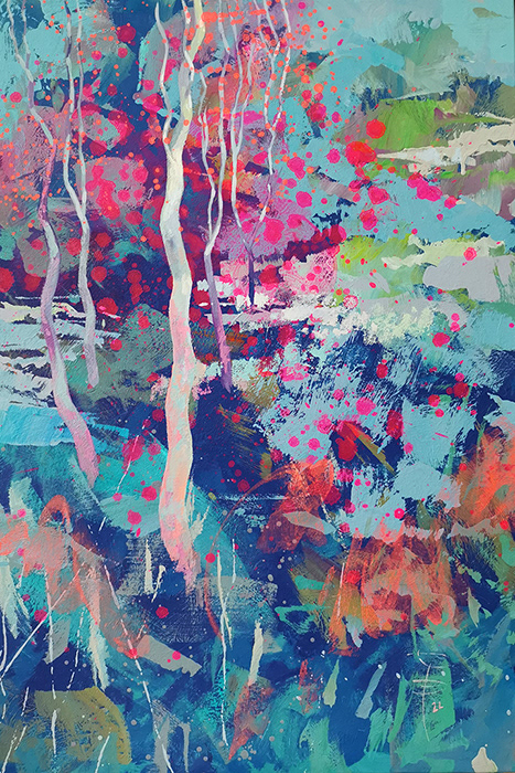 Jednia, 90x60 cm, akryl na płycie, farba fluorescencyjna, nr 18/2022, 3200 pln