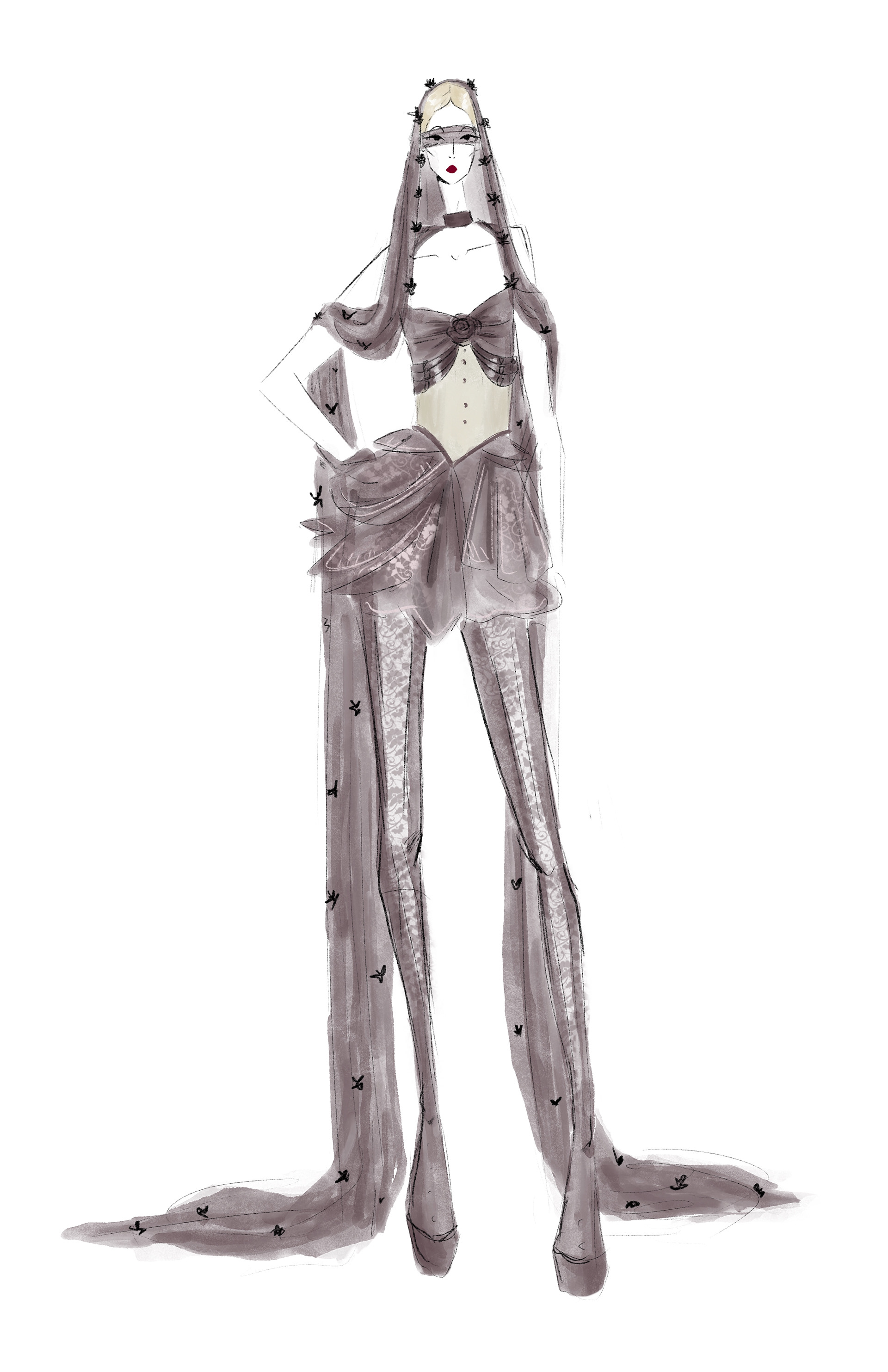 Look 7, the final look. This is the darkest piece to be worn and a perfect way I imagined the show being closed. This represents the end of her life, as she wears black for mourning.