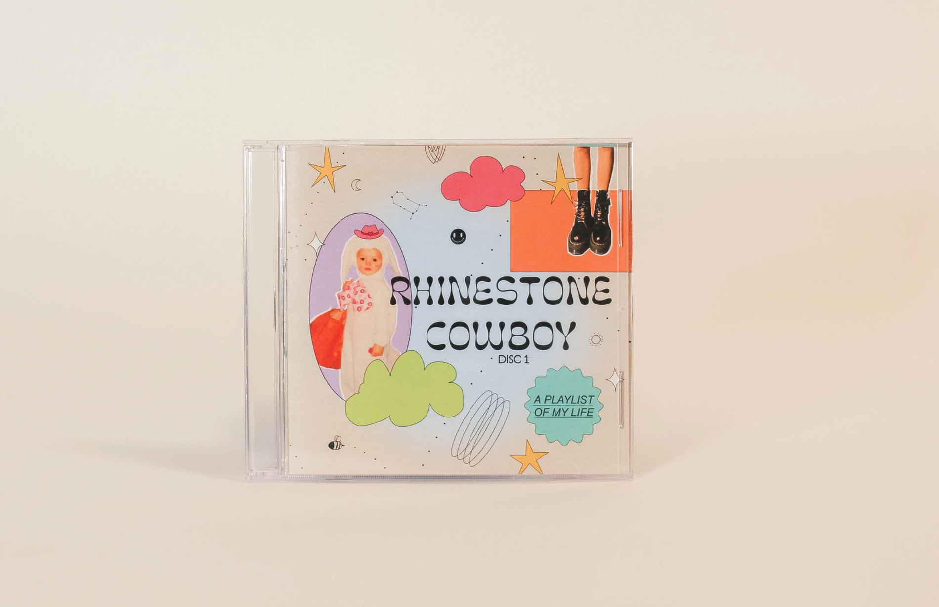 Rhinestone Cowboy was a project I did for my Visual Inquiry class. We were prompted to make something to go into our own 'Golden Record'. (The Voyager Golden Records are two phonograph records that were included aboard both Voyager spacecraft launched in 1977. The records contain sounds and images selected to portray the diversity of life and culture on Earth, and are intended for any intelligent extraterrestrial life form who may find them.) I chose to make an album full of songs that played significant roles in my childhood to now. Inside is a detailed explanation of each song and the memories I associate them, from the first song I remember hearing- to my favorite song of the time of making it. This was a super fun project! I loved being able to make something that was this personal to me.