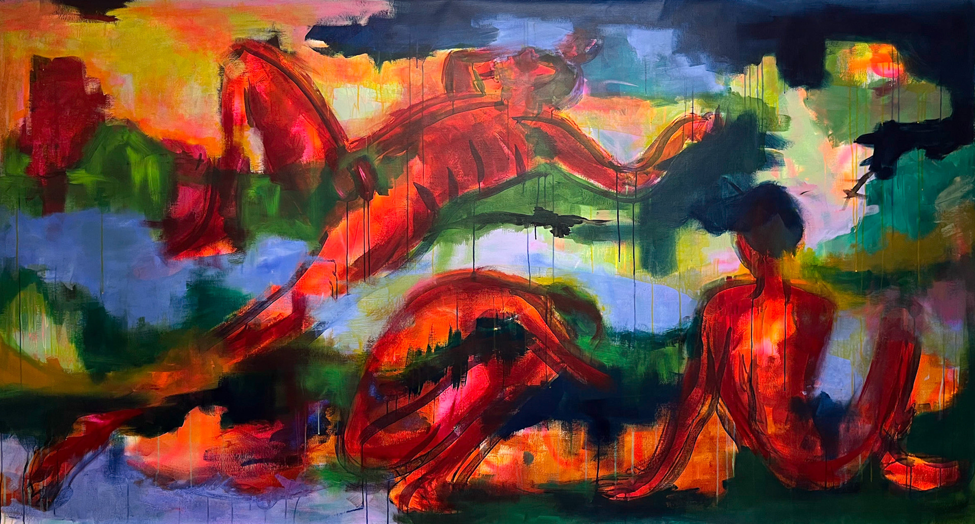 Primavera: a love letter to the self 2023, acrylic on canvas, 142x273cm