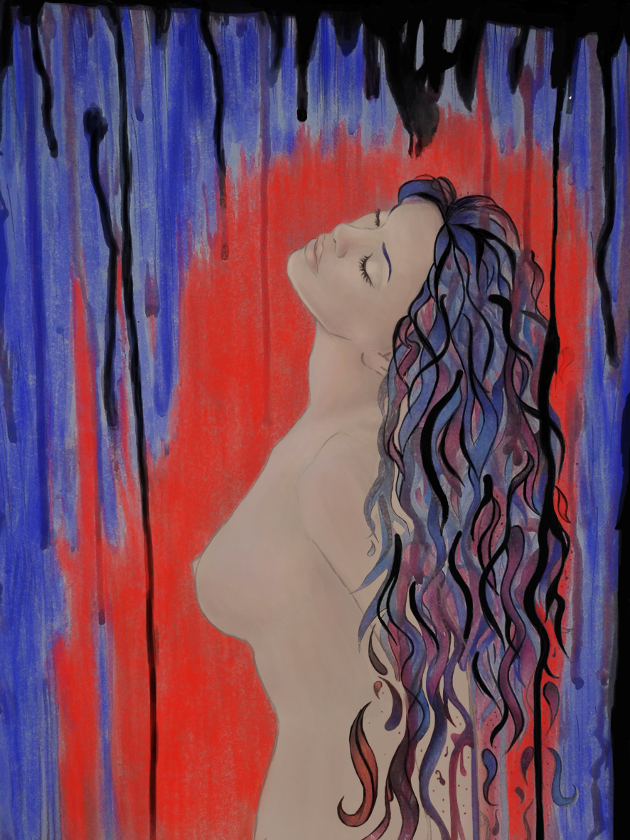 "Rainbow Hair" Mixed Media. Work in progress