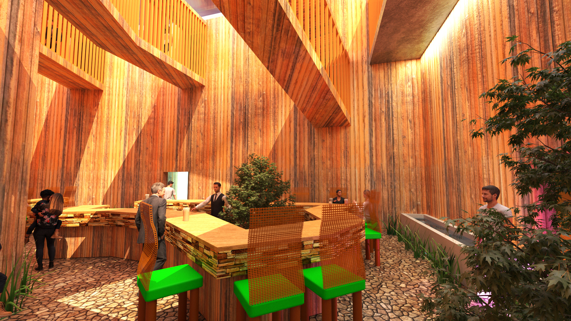 The garden bar with the maze exit on the right