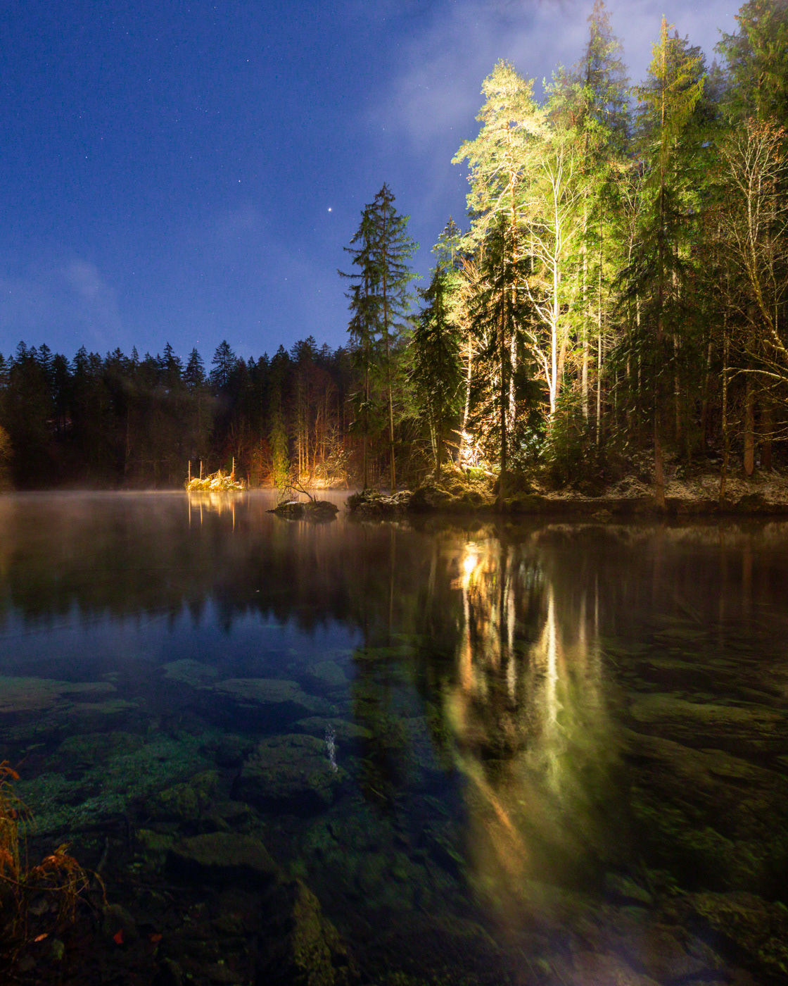 A moonlit night at lake Badersee, Grainau, Bavaria.