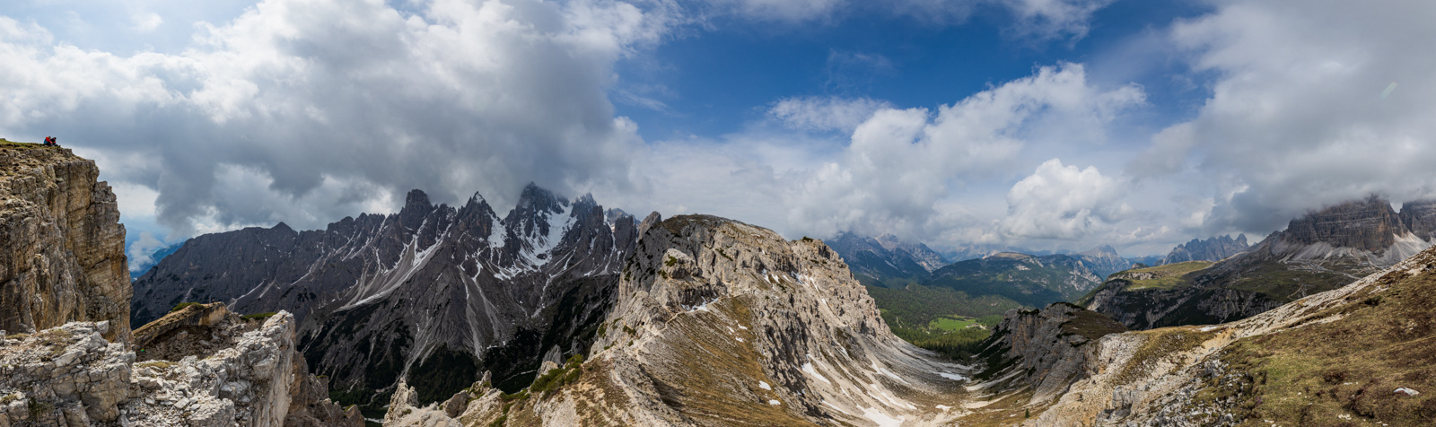 Panoramic view of Dolomites as seen from Punto Panoramico Cadini di Misurina viewpoint.