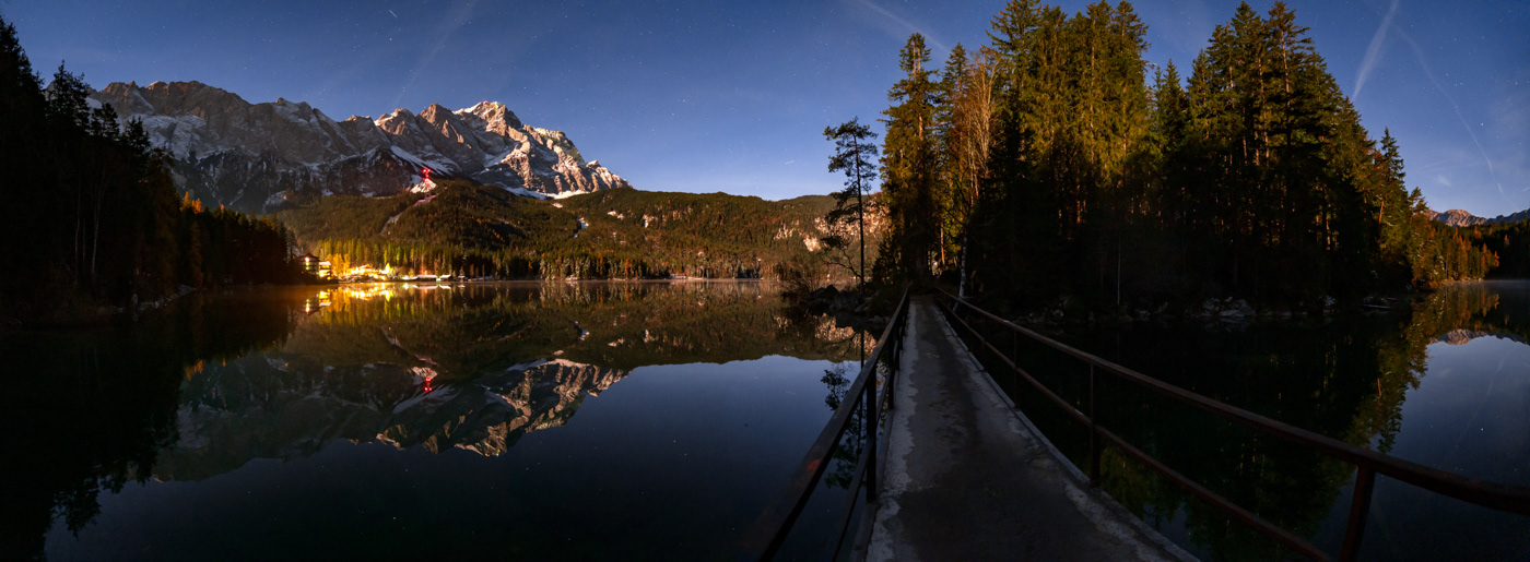Panoramic view of lake Eibsee (left) and lake Untersee, Grainau, Bavaria.