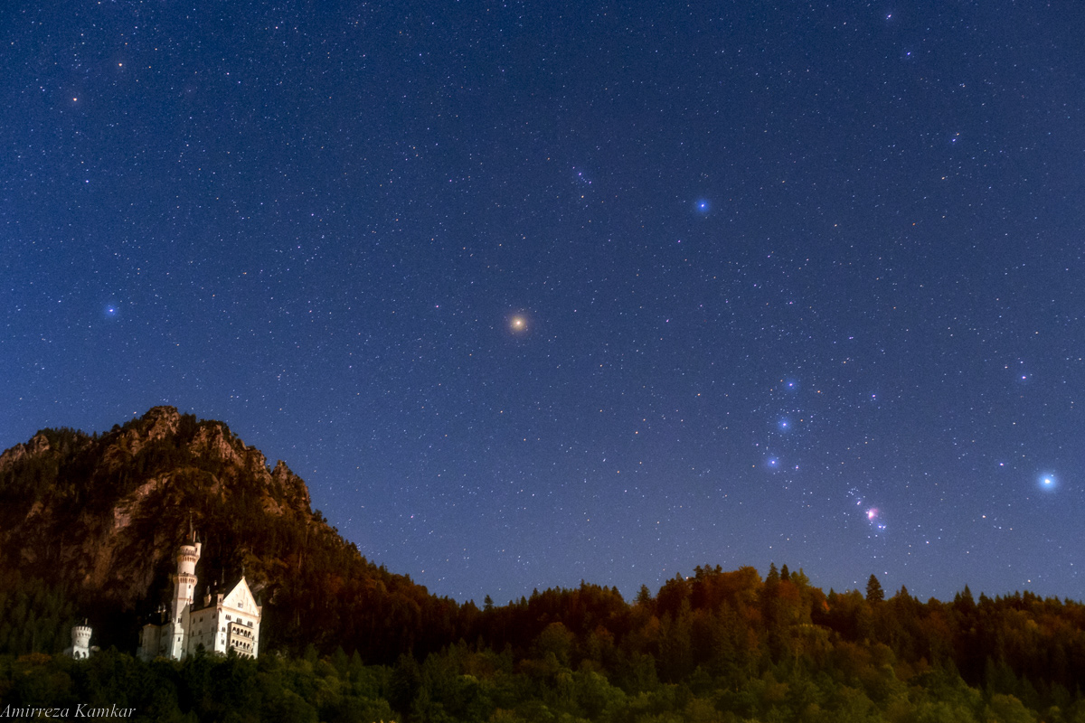 Orion constellation rise over Neuschwanstein Castle in Bavaria.