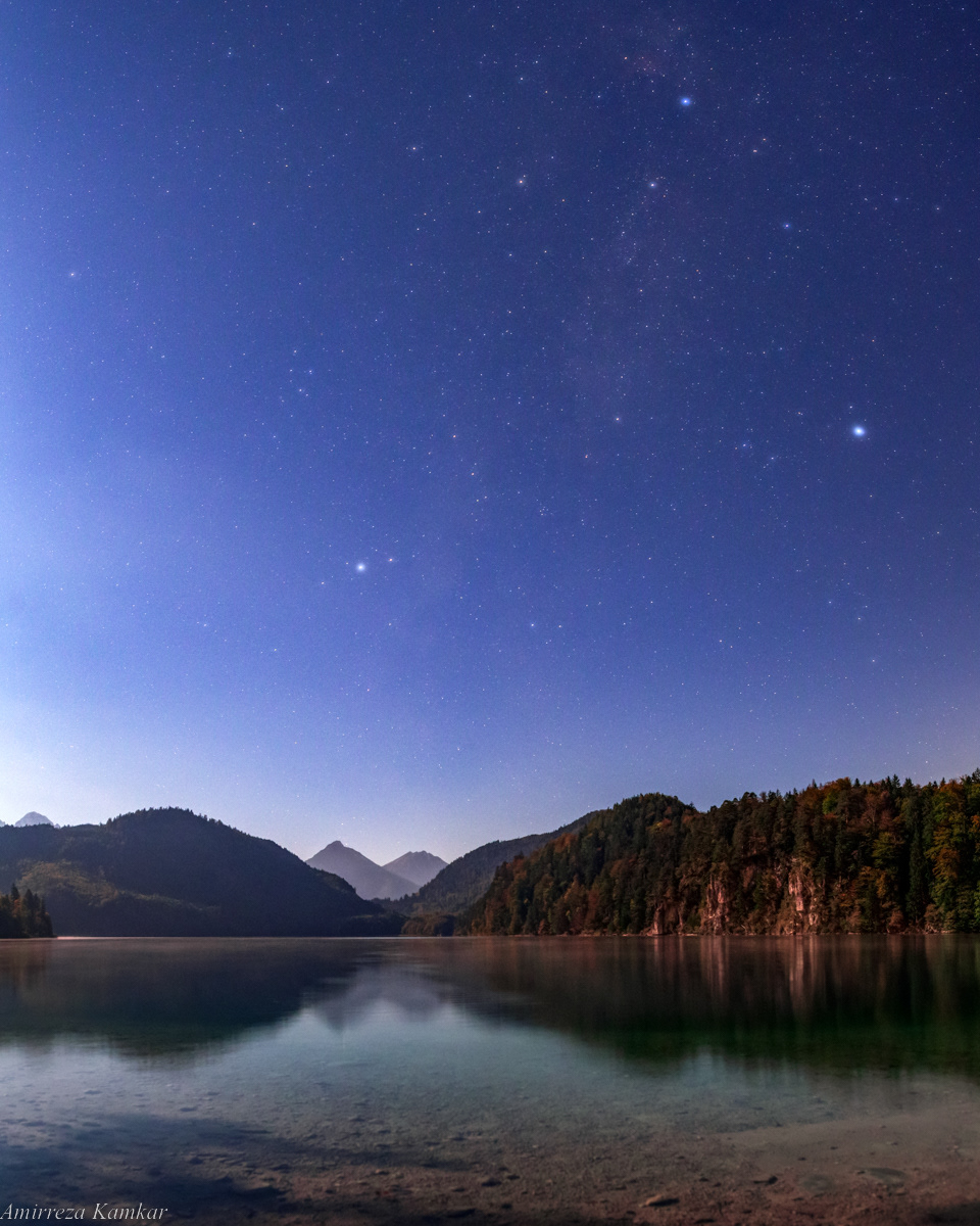 Summer Triangle over Lake Alpsee, Bavaria.