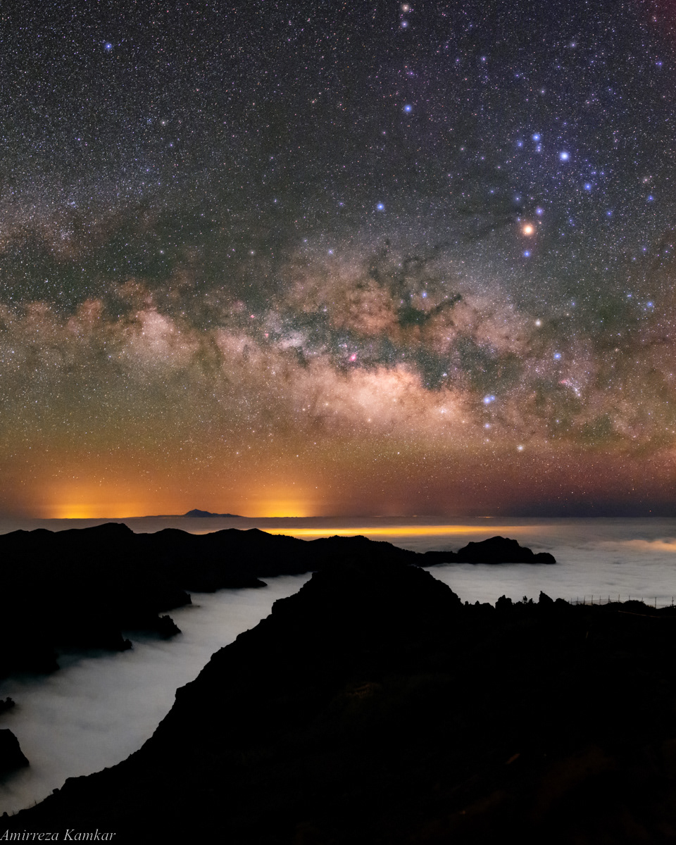 Milky Way rise in the dark sky Roque de los Muchachos Observatory in La Palma, Canary Islands.